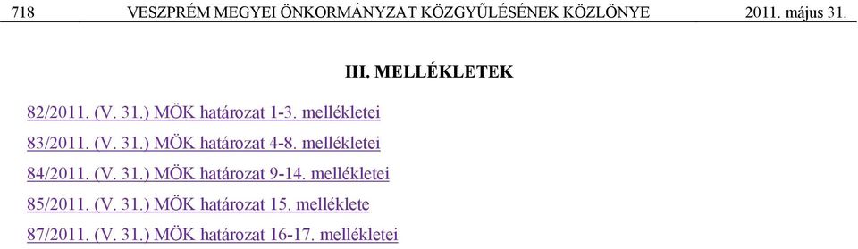 mellékletei 84/2011. (V. 31.) MÖK határozat 9-14. mellékletei 85/2011. (V. 31.) MÖK határozat 15.