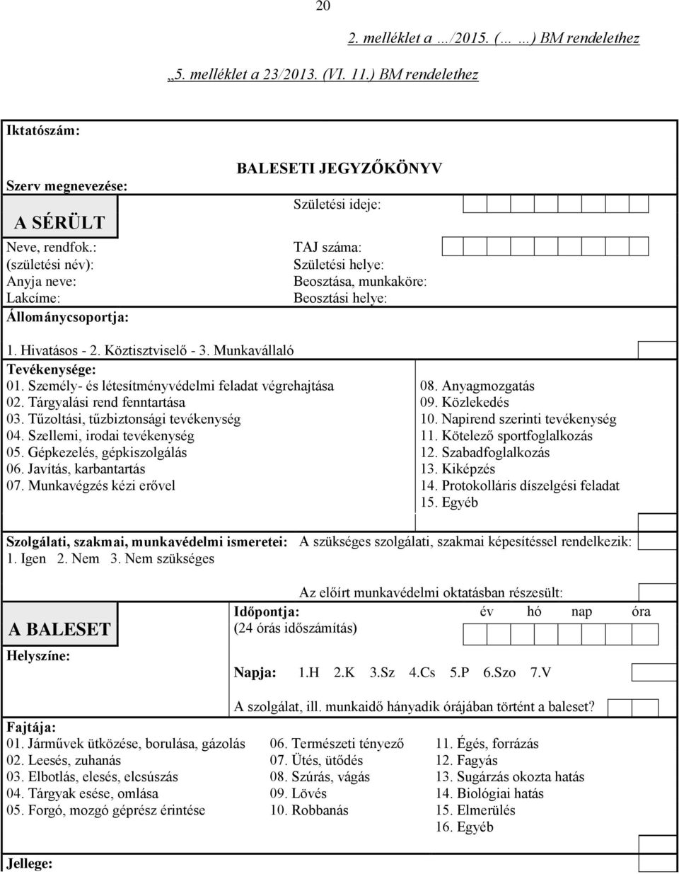 Köztisztviselő - 3. Munkavállaló Tevékenysége: 01. Személy- és létesítményvédelmi feladat végrehajtása 02. Tárgyalási rend fenntartása 03. Tűzoltási, tűzbiztonsági tevékenység 04.