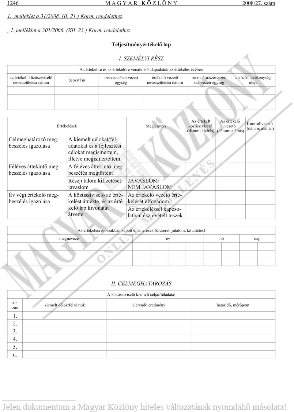 neve/születési dátum beosztása/szervezet/ szervezeti egység a közös tevékenység ideje Célmeghatározó megbeszélés igazolása Féléves áttekintõ megbeszélés igazolása Év végi értékelõ megbeszélés