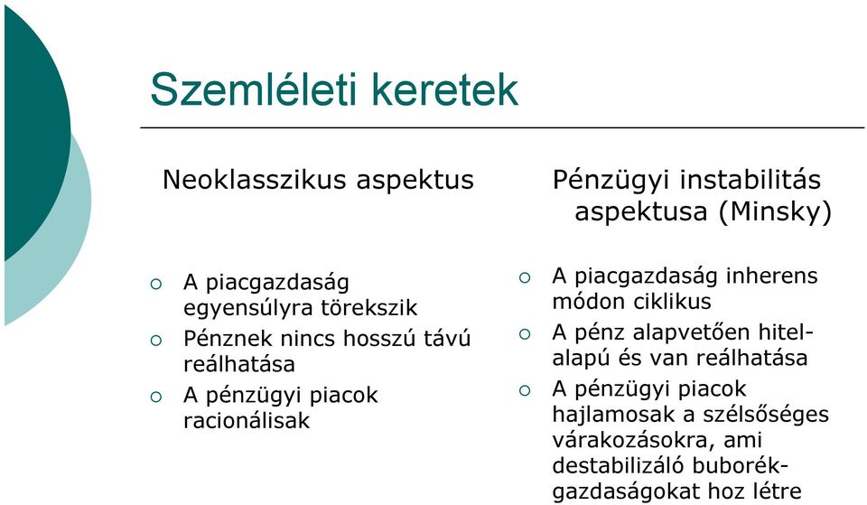 racionálisak A piacgazdaság inherens módon ciklikus A pénz alapvetően hitelalapú és van