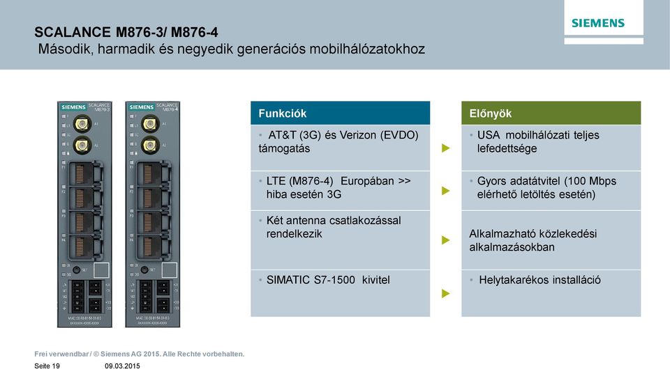 (00 Mbps elérhet letöltés esetén) Két antenna csatlakozással rendelkezik Alkalmazható közlekedési alkalmazásokban