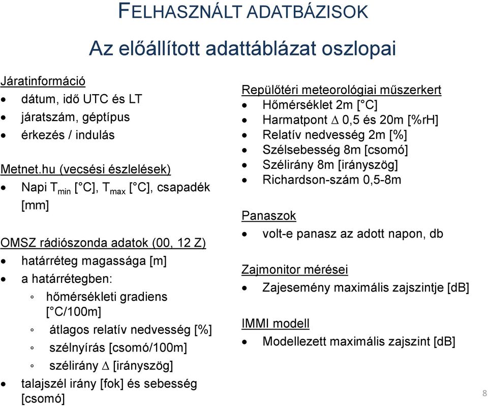 nedvesség [%] szélnyírás [csomó/1m] szélirány [irányszög] talajszél irány [fok] és sebesség [csomó] Repülőtéri meteorológiai műszerkert Hőmérséklet 2m [ C] Harmatpont,5 és 2m [%rh] Relatív