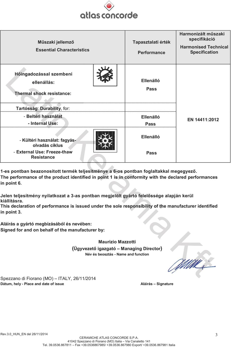 Resistance Ellenálló Pass External Use: Freeze-thaw 1-es pontban beazonosított termék teljesítménye a 6-os pontban foglaltakkal megegyez.