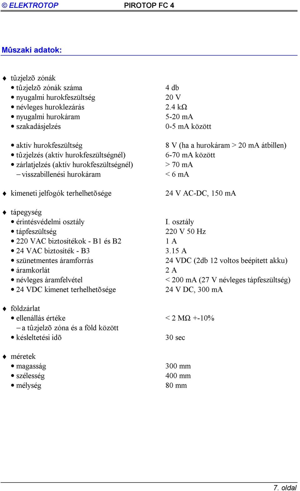 kω -0 ma 0- ma között 8 V (ha a hurokáram > 0 ma átbillen) -0 ma között > 0 ma < ma V AC-DC, 0 ma tápegység érintésvédelmi osztály I.