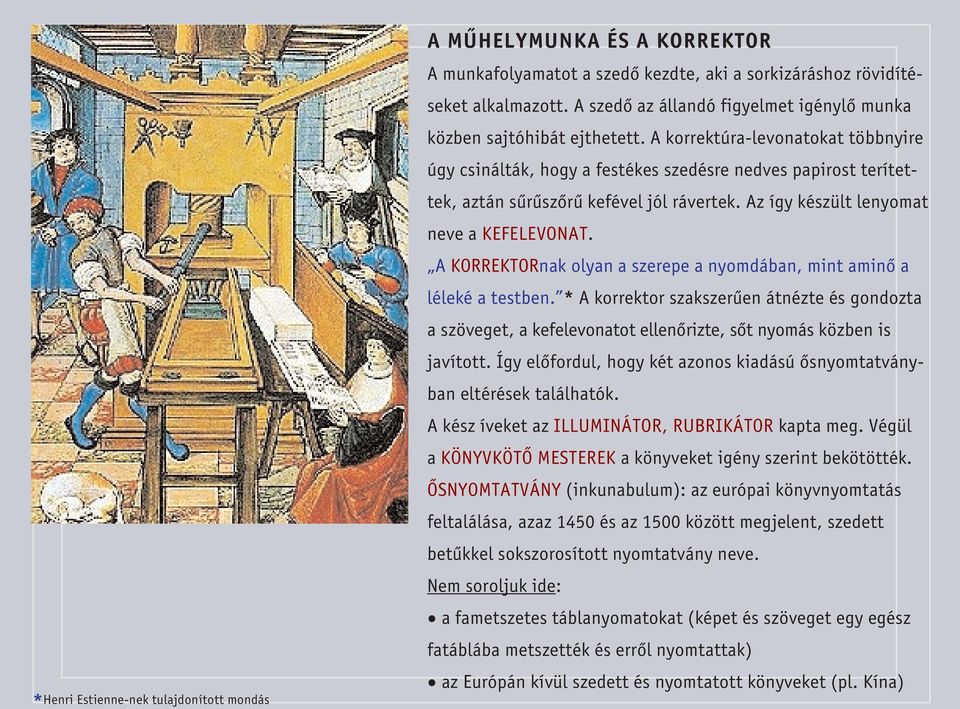 A korrektúra-levonatokat többnyire úgy csinálták, hogy a festékes szedésre nedves papirost terítettek, aztán sûrûszôrû kefével jól rávertek. Az így készült lenyomat neve a KEFELEVONAT.