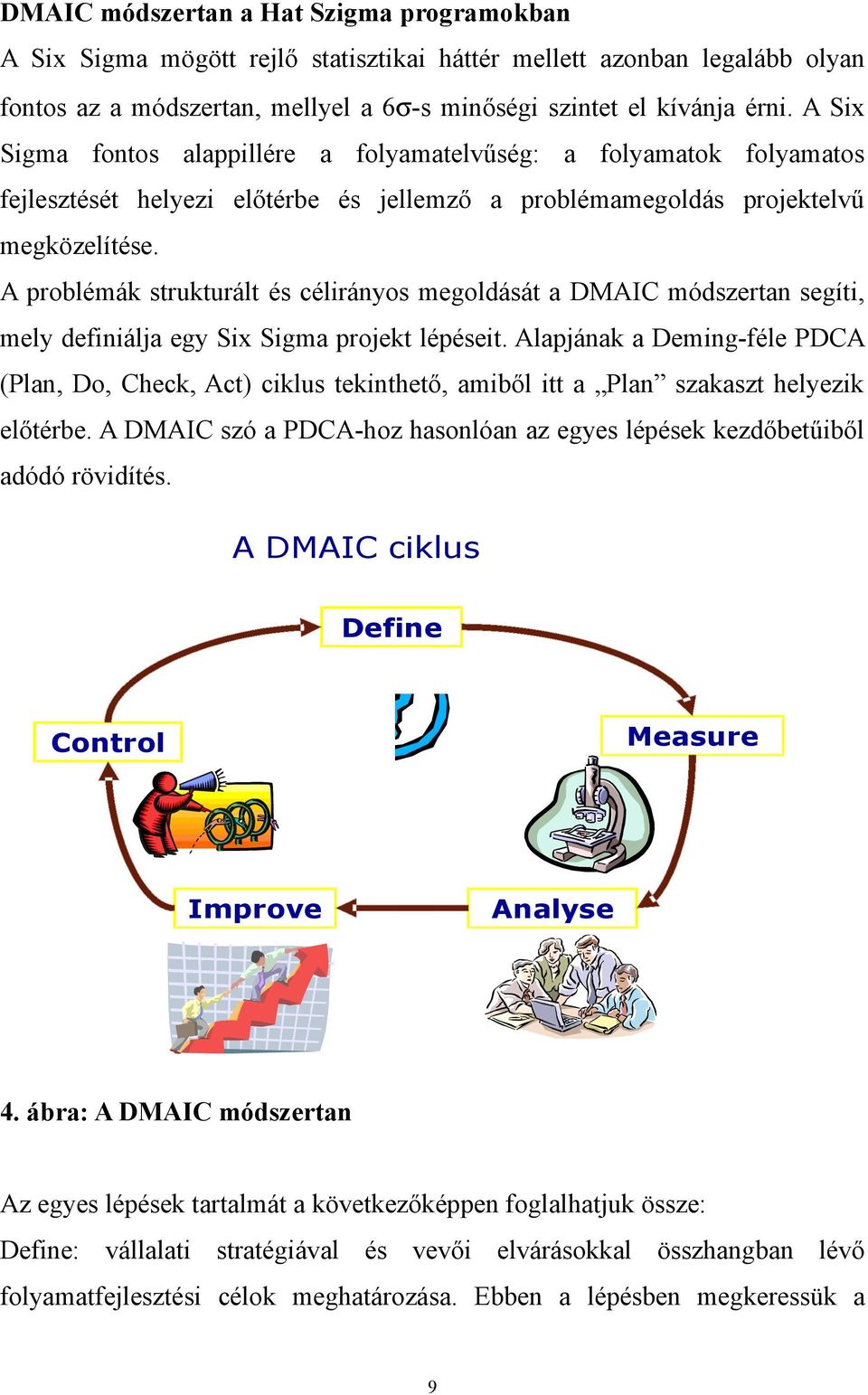 A problémák strukturált és célirányos megoldását a DMAIC módszertan segíti, mely definiálja egy Six Sigma projekt lépéseit.