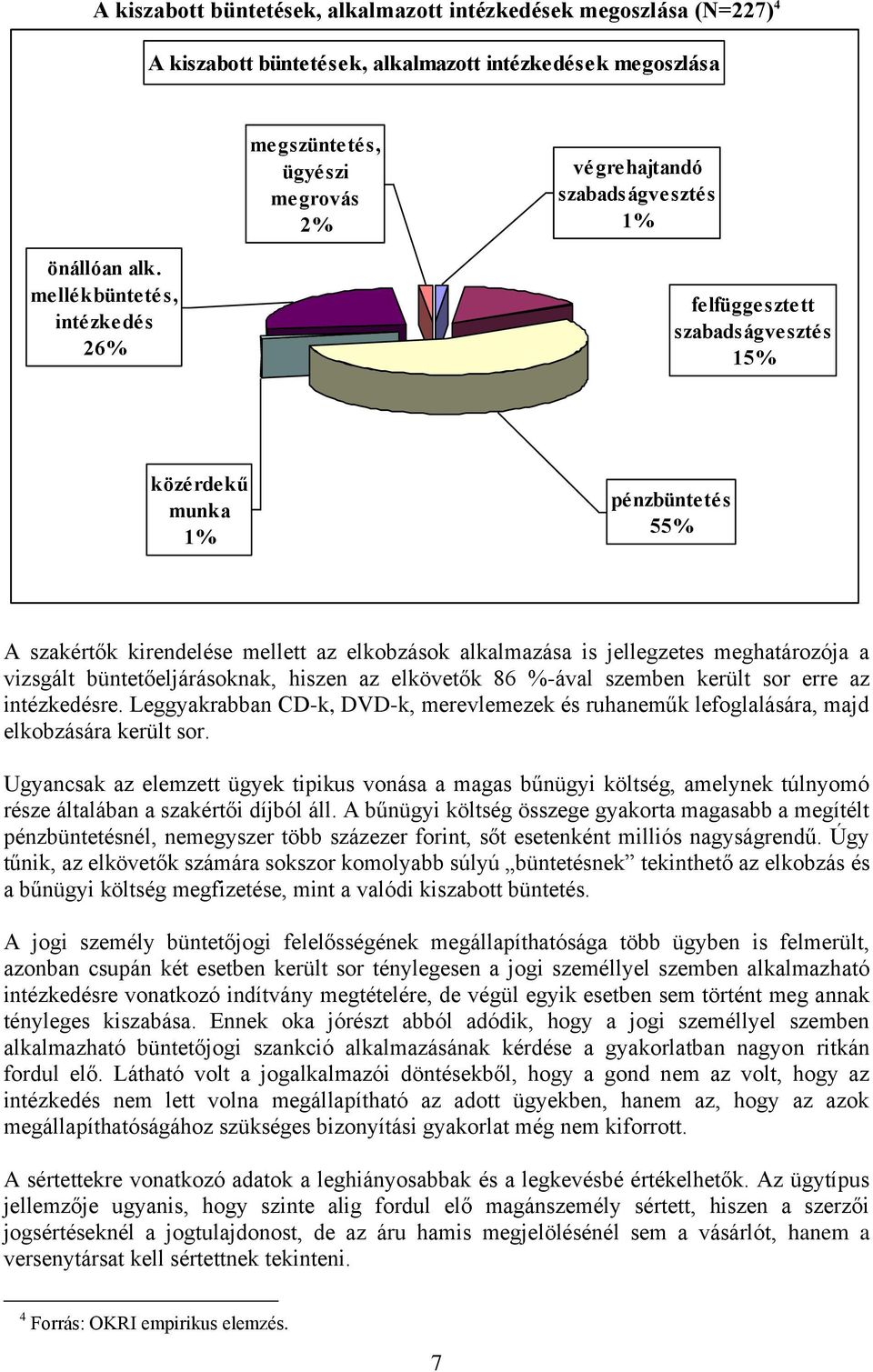 mellékbüntetés, intézkedés 26% felfüggesztett szabadságvesztés 15% közérdekű munka 1% pénzbüntetés 55% A szakértők kirendelése mellett az elkobzások alkalmazása is jellegzetes meghatározója a
