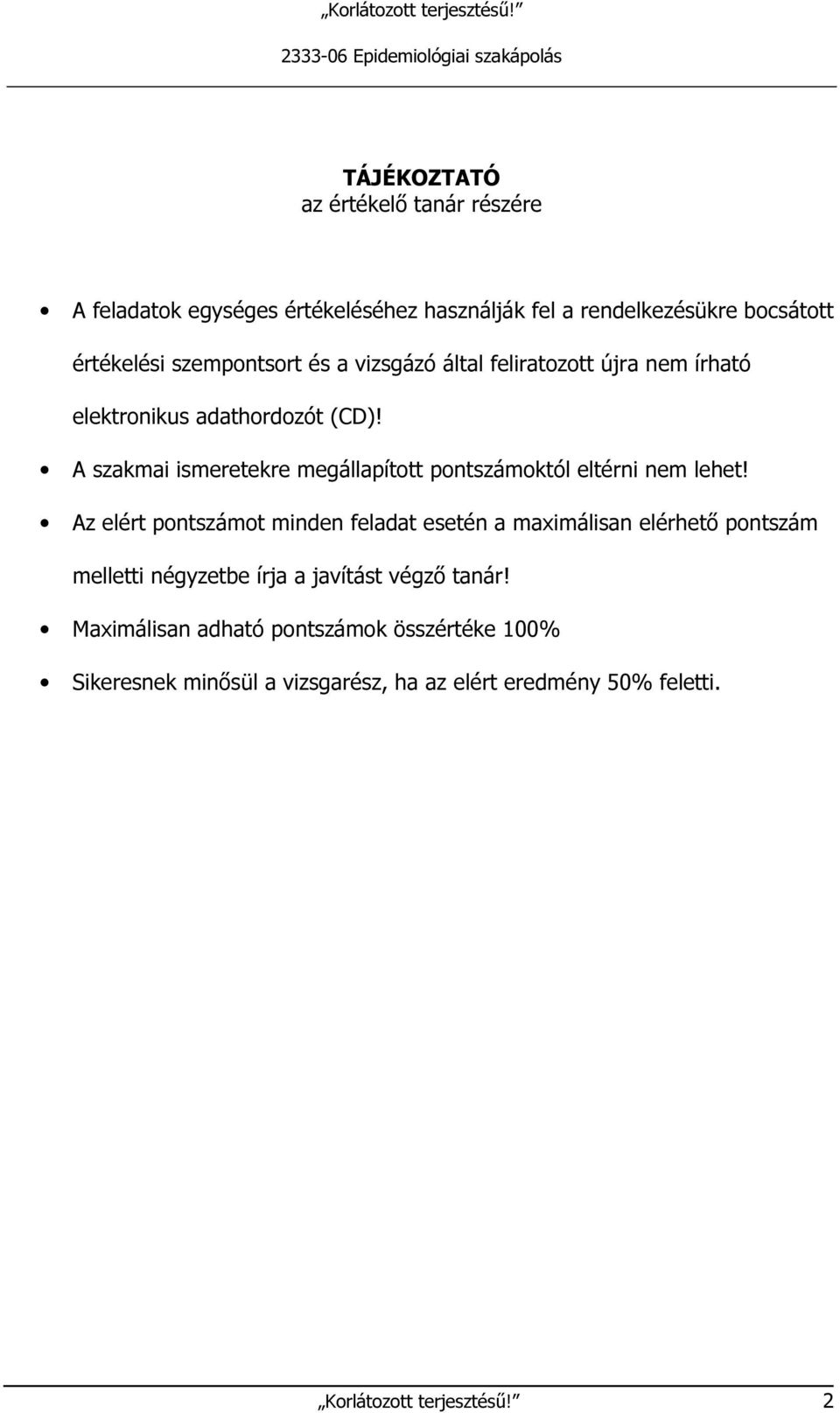A szakmai ismeretekre megállapított pontszámoktól eltérni nem lehet!