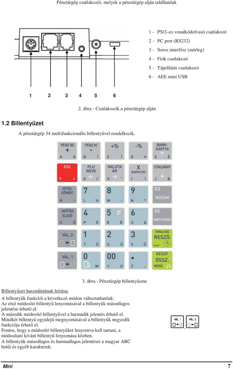 4 5 6 2. ábra - Csatlakozók a pénztárgép alján 1.2 Billentyzet A pénztárgép 34