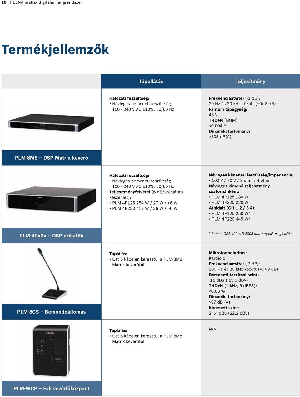 Teljesítményfelvétel (6 db/üresjárat/ készenlét): PLM 4P125 254 W / 27 W / >6 W PLM 4P220 412 W / 36 W / >6 W Névleges kimeneti feszültség/impedancia: 100 V / 70 V / 8 ohm / 4 ohm Névleges kimenő