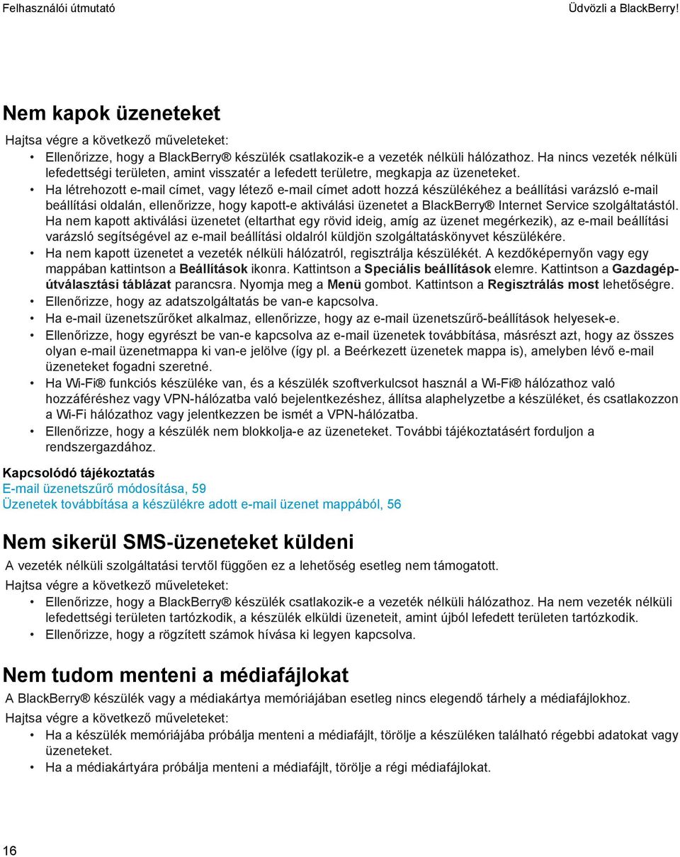 Ha létrehozott e-mail címet, vagy létező e-mail címet adott hozzá készülékéhez a beállítási varázsló e-mail beállítási oldalán, ellenőrizze, hogy kapott-e aktiválási üzenetet a BlackBerry Internet