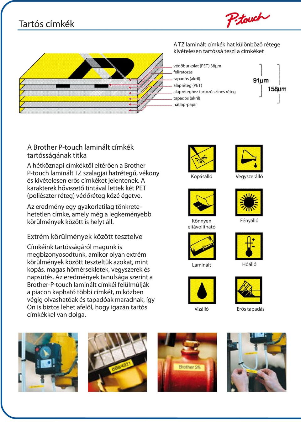 címkéket jelentenek. A karakterek hővezető tintával lettek két PET (poliészter réteg) védőréteg közé égetve.