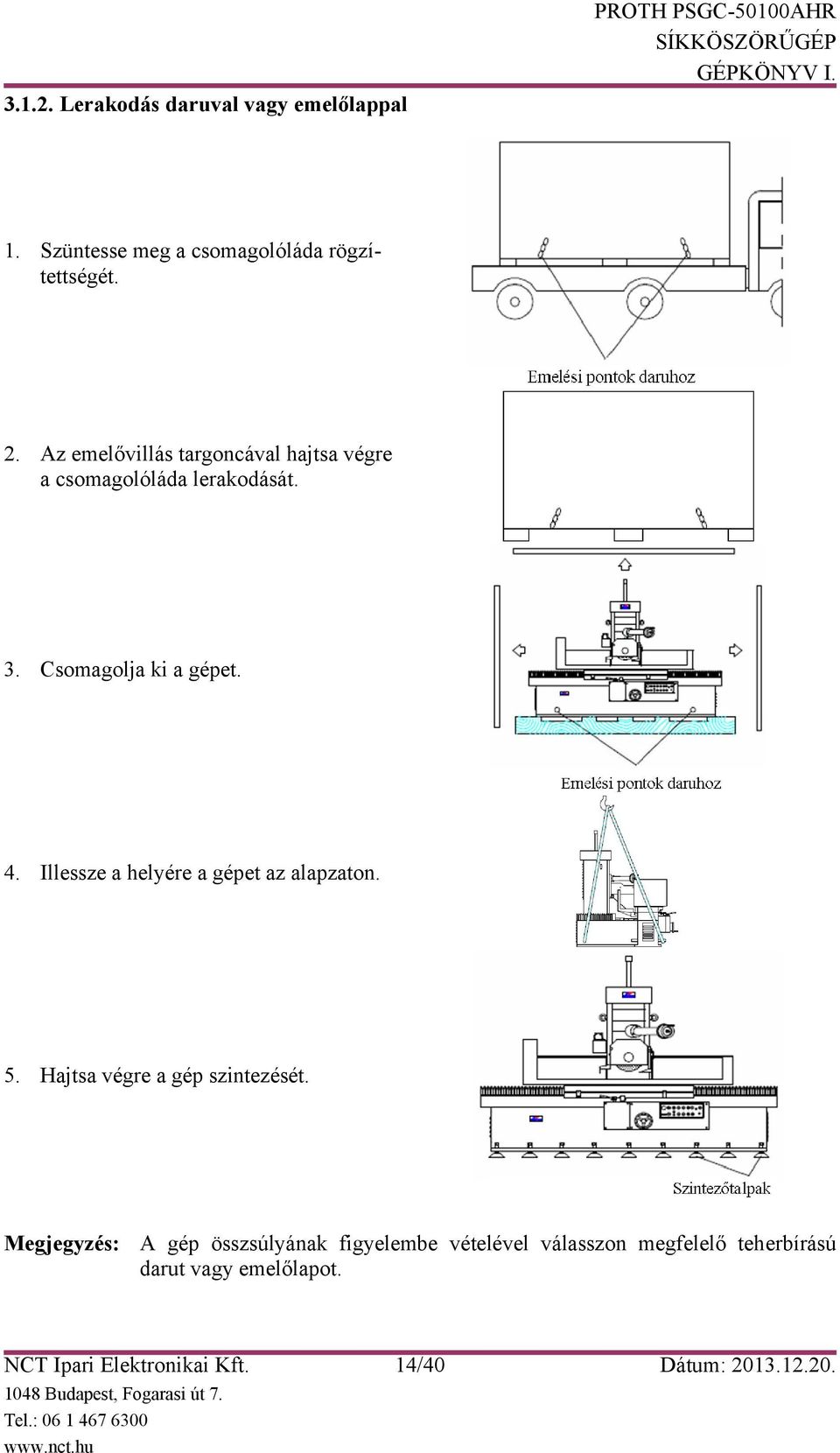 Illessze a helyére a gépet az alapzaton. 5. Hajtsa végre a gép szintezését.