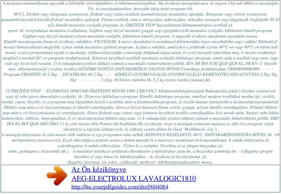 Átlagosan vagy erõsen szennyezett, pamutból/vászonból készült fõzhetõ mosásához ajánljuk.