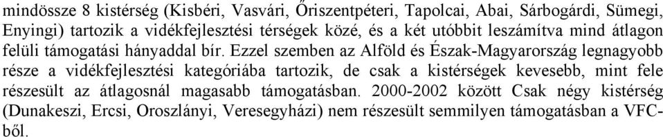 Ezzel szemben az Alföld és Észak-Magyarország legnagyobb része a vidékfejlesztési kategóriába tartozik, de csak a kistérségek