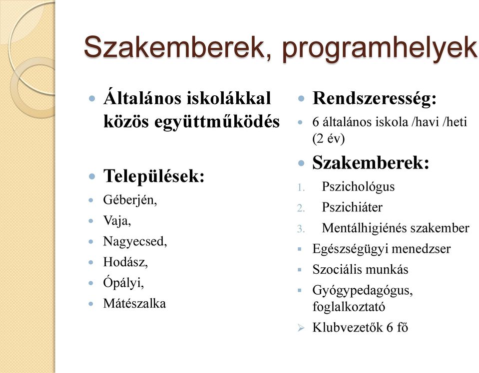 iskola /havi /heti (2 év) Szakemberek: 1. Pszichológus 2. Pszichiáter 3.