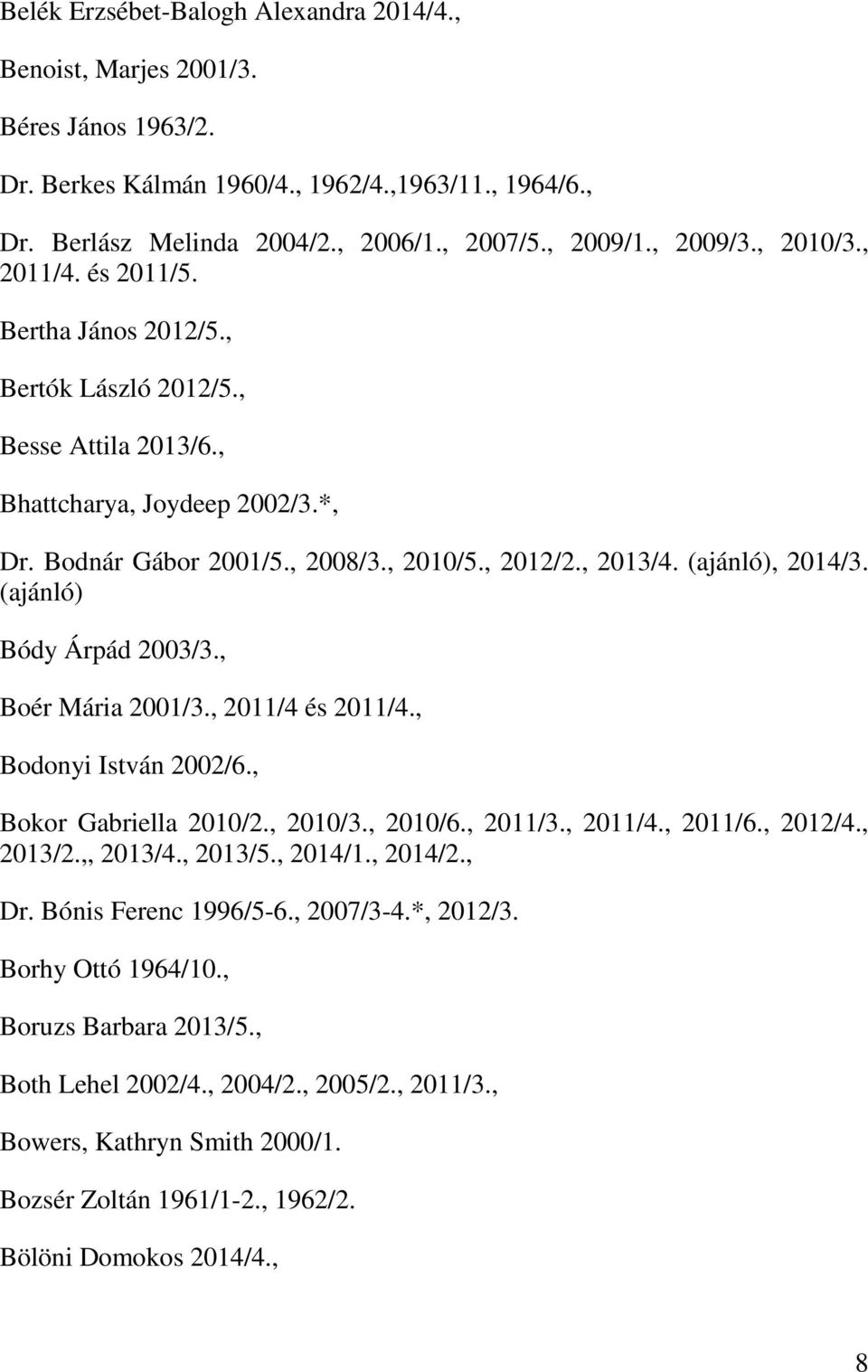 (ajánló), 2014/3. (ajánló) Bódy Árpád 2003/3., Boér Mária 2001/3., 2011/4 és 2011/4., Bodonyi István 2002/6., Bokor Gabriella 2010/2., 2010/3., 2010/6., 2011/3., 2011/4., 2011/6., 2012/4., 2013/2.