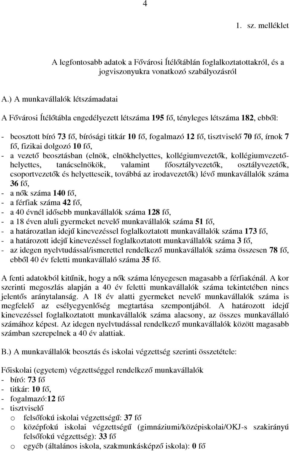 írnok 7 fő, fizikai dolgozó 10 fő, - a vezető beosztásban (elnök, elnökhelyettes, kollégiumvezetők, kollégiumvezetőhelyettes, tanácselnökök, valamint főosztályvezetők, osztályvezetők, csoportvezetők