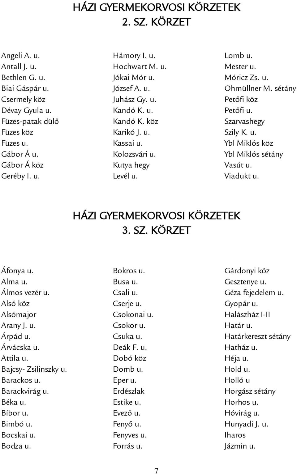 sétány Petőfi köz Petőfi u. Szarvashegy Szily K. u. Ybl Miklós köz Ybl Miklós sétány Vasút u. Viadukt u. HÁZI GYERMEKORVOSI KÖRZETEK 3. SZ. KÖRZET Áfonya u. Alma u. Álmos vezér u.