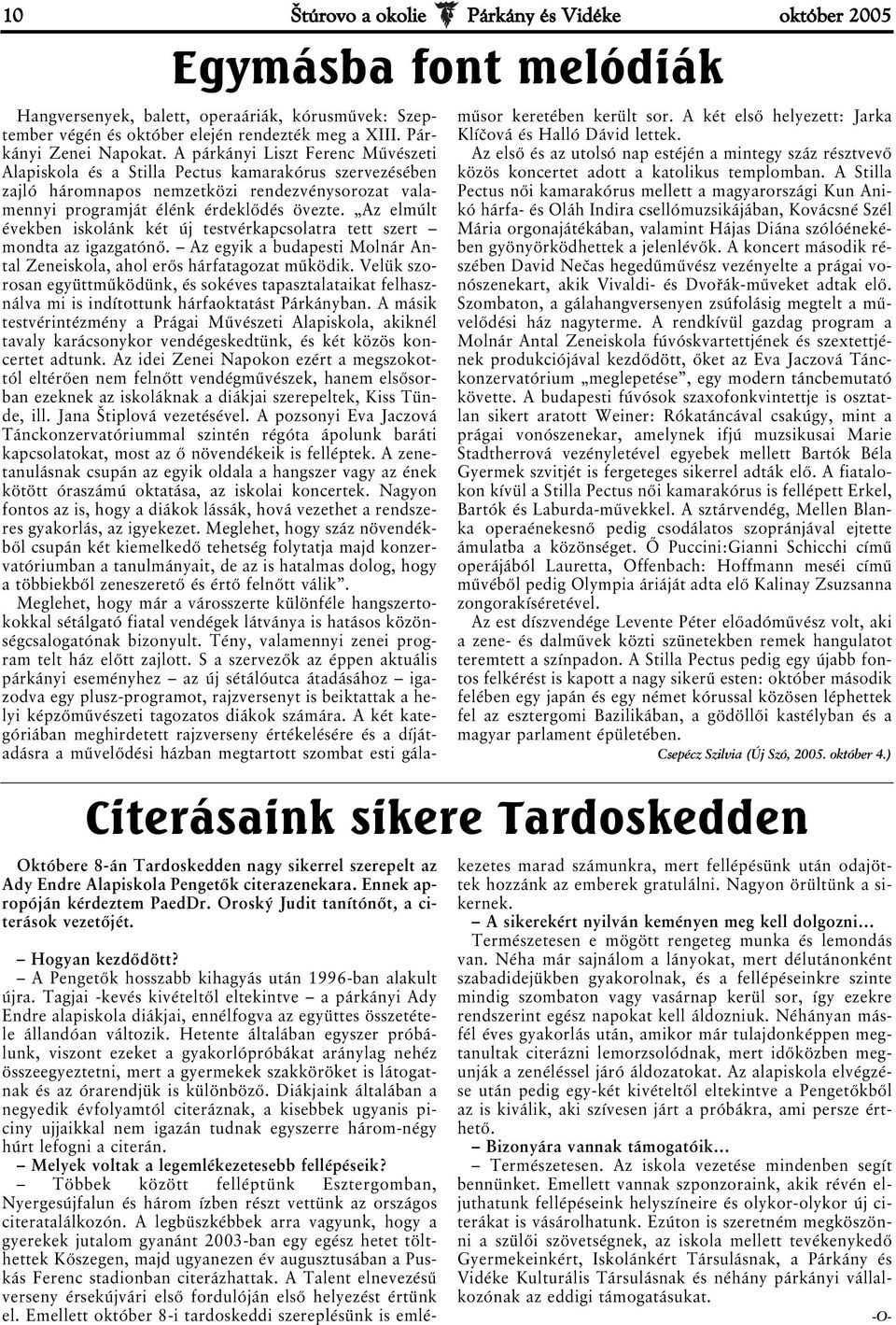 Párkányi Zenei Napokat.