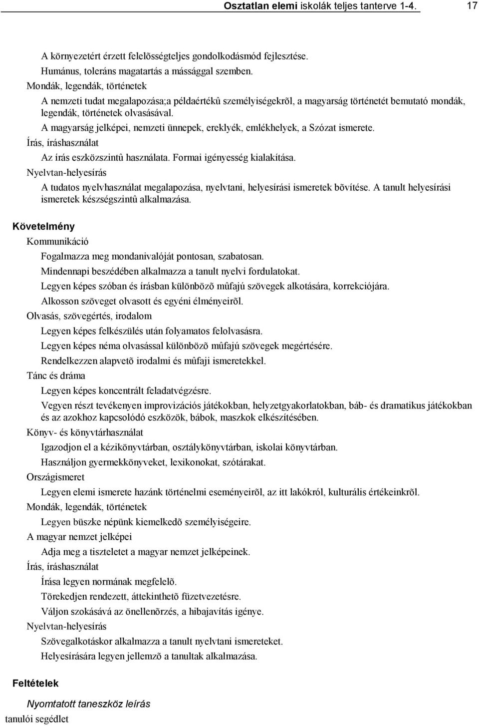 A magyarság jelképei, nemzeti ünnepek, ereklyék, emlékhelyek, a Szózat ismerete. Írás, íráshasználat Az írás eszközszintû használata. Formai igényesség kialakítása.