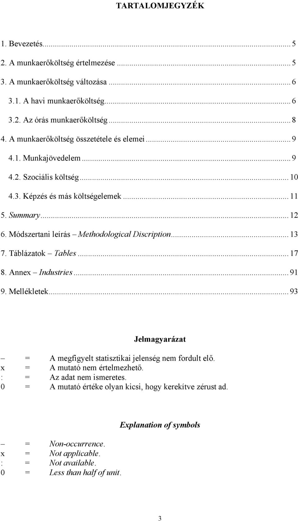 Módszertani leírás Methodological Discription... 13 7. Táblázatok Tables... 17 8. Annex... 91 9. Mellékletek... 93 Jelmagyarázat = A megfigyelt statisztikai jelenség nem fordult elő.