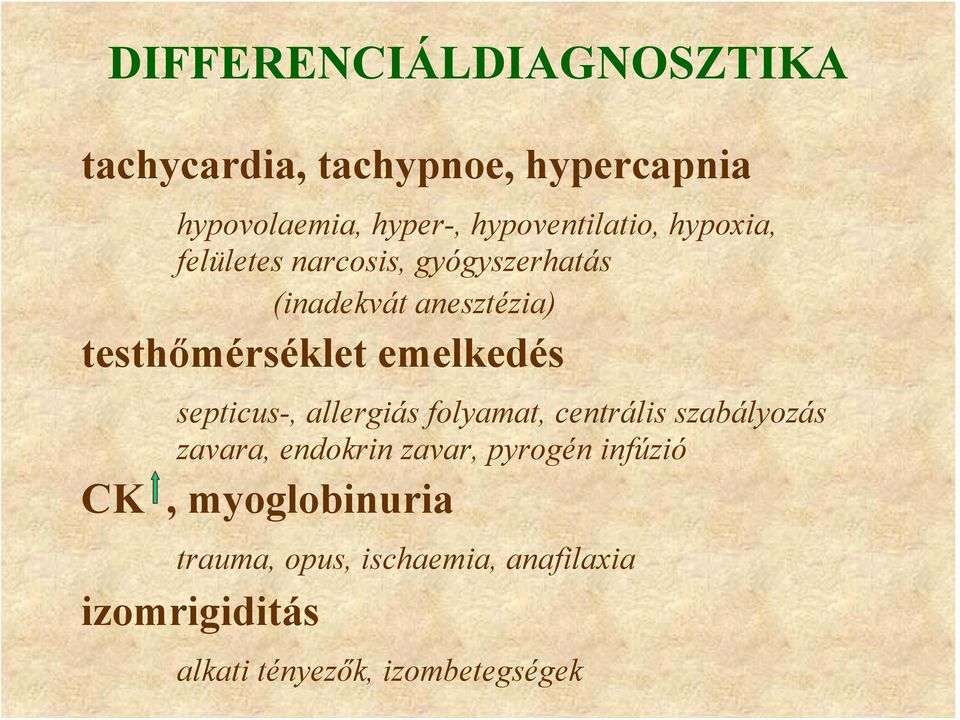 testhőmérséklet emelkedés septicus-, allergiás folyamat, centrális szabályozás zavara, endokrin