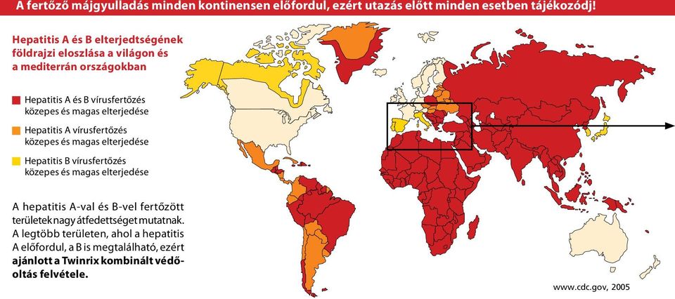 elterjedése Hepatitis A vírusfertőzés közepes és magas elterjedése Hepatitis B vírusfertőzés közepes és magas elterjedése A hepatitis A-val és