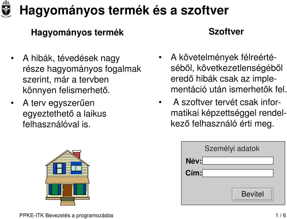A követelmények félreértéséből, következetlenségéből eredő hibák csak az implementáció után ismerhetők fel.