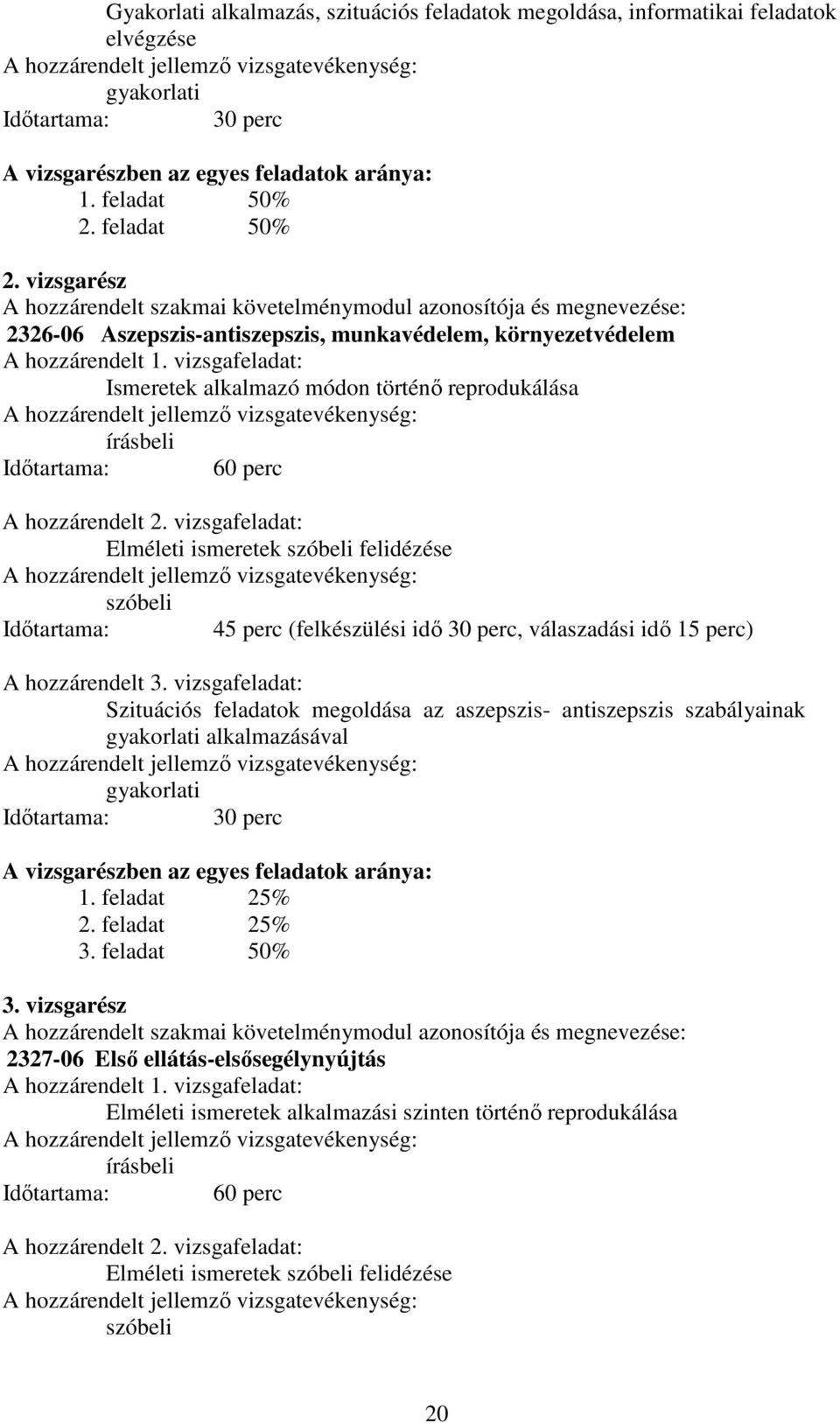 vizsgafeladat: Ismeretek alkalmazó módon történő reprodukálása írásbeli Időtartama: 60 perc A hozzárendelt 2.