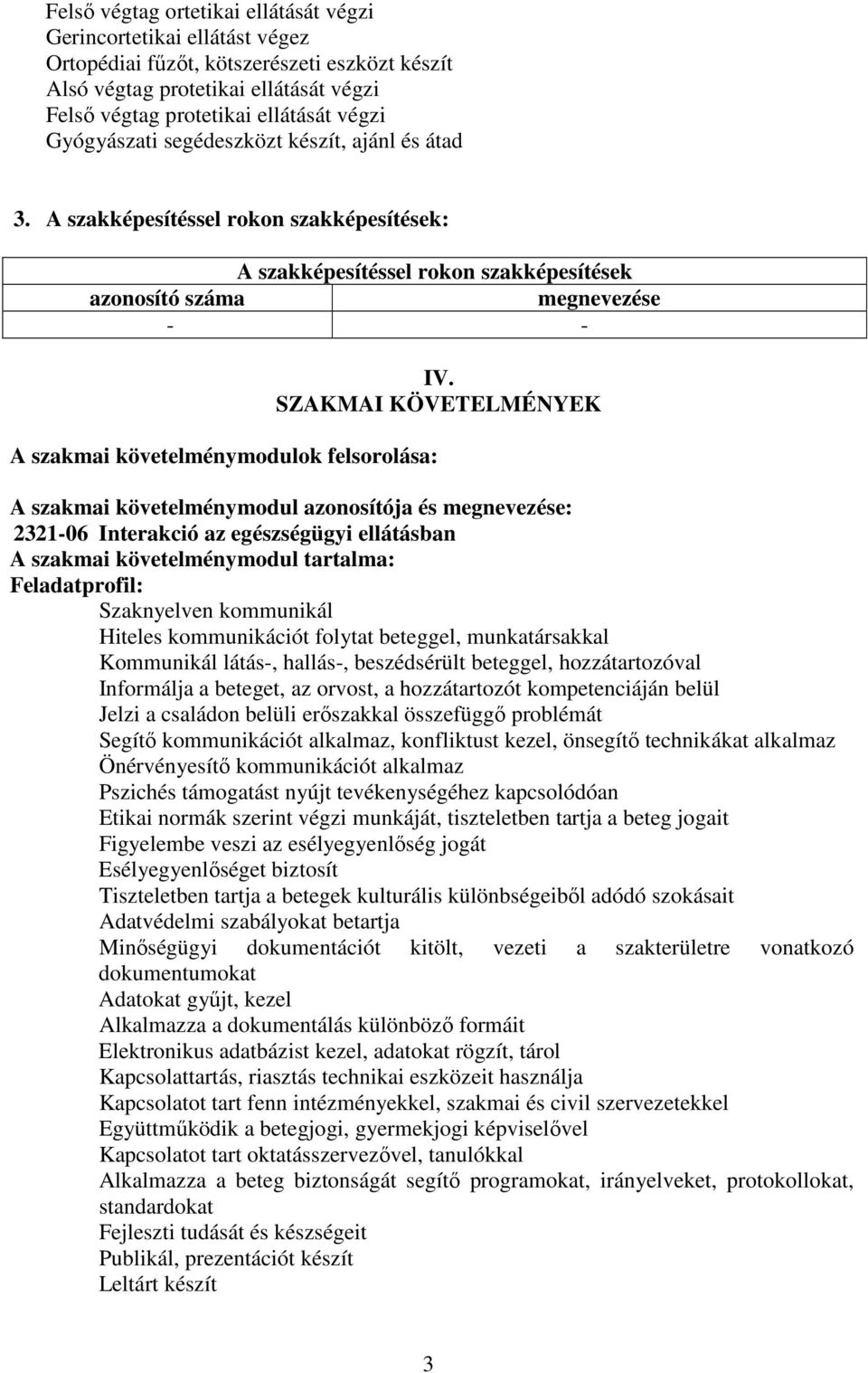 A szakképesítéssel rokon szakképesítések: A szakképesítéssel rokon szakképesítések azonosító száma megnevezése - - A szakmai követelménymodulok felsorolása: IV.