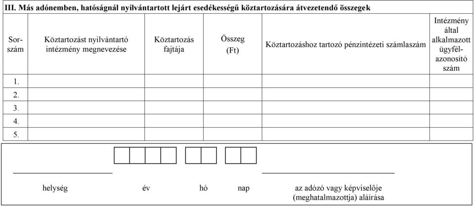 Köztartozást nyilvántartó intézmény megnevezése Köztartozás fajtája Összeg (Ft)