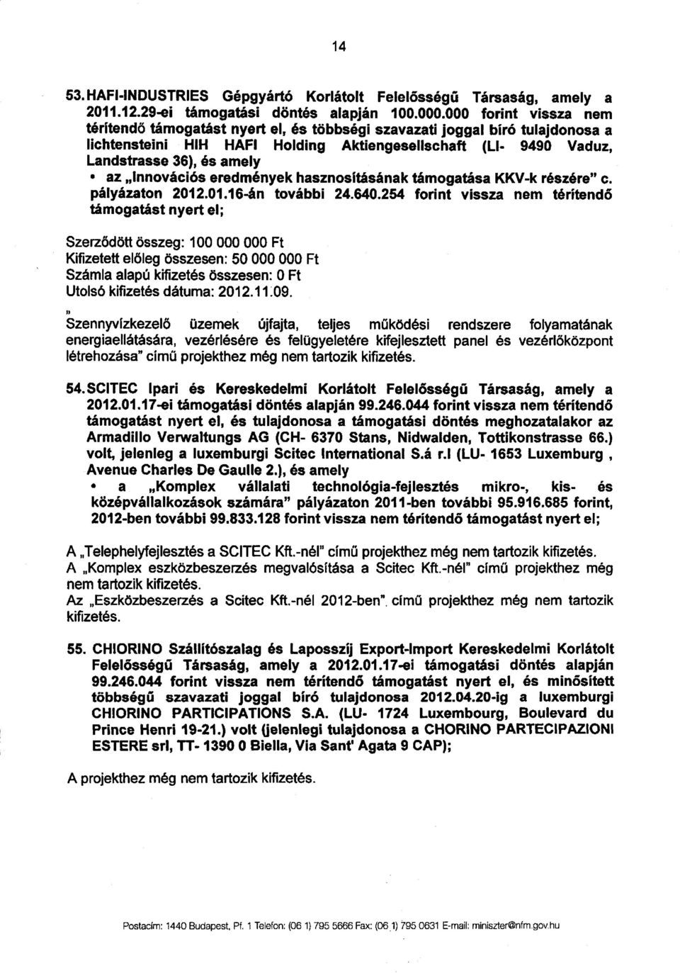Innovációs eredmények hasznosításának támogatása KKV-k részére c. pályázaton 2012.01.16-án további 24.640.