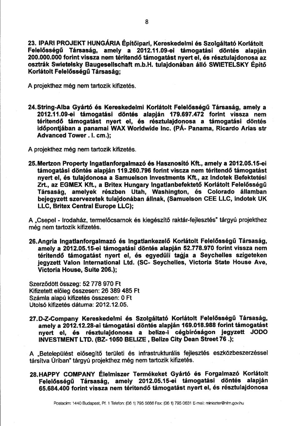 ft m.b.h. tulajdonában álló SWIETELSKY Épít ő Korlátolt Felelősségű Társaság ; A projekthez még nem tartozik kifizetés. 24.