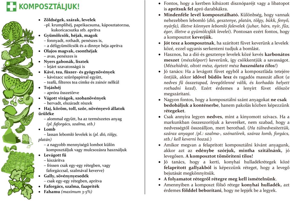 Kávé, tea, fûszer- és gyógynövények kávézacc szûrôpapírral együtt, teafû, filteres tea címke és zsinór nélkül Tojáshéj apróra összetörve Vágott virágok, szobanövények hervadt, elszáradt részek Haj,