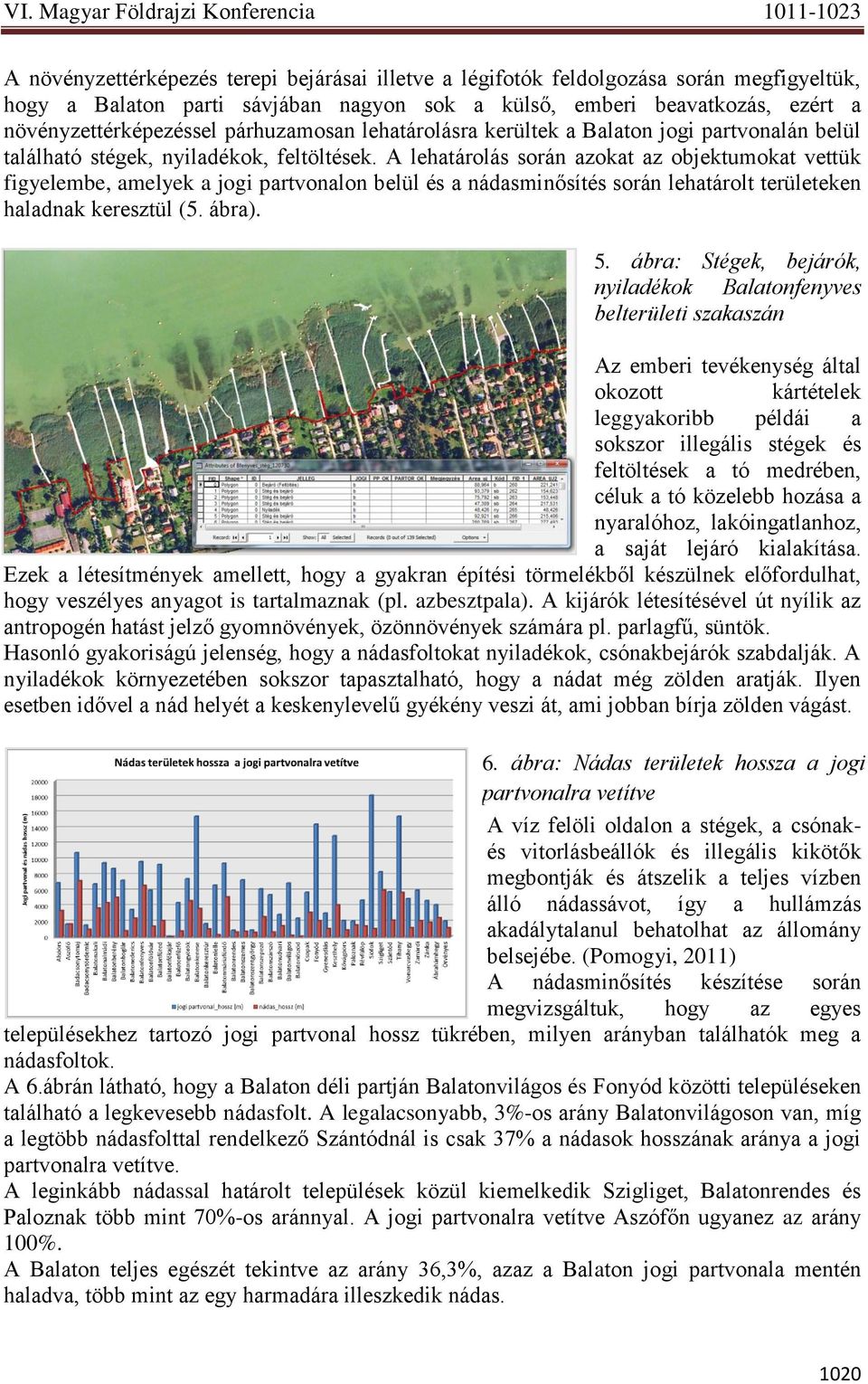 A lehatárolás során azokat az objektumokat vettük figyelembe, amelyek a jogi partvonalon belül és a nádasminősítés során lehatárolt területeken haladnak keresztül (5. ábra). 5.