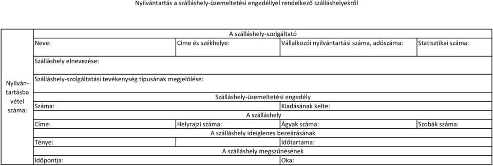 elnevezése: Szálláshely-szolgáltatási tevékenység