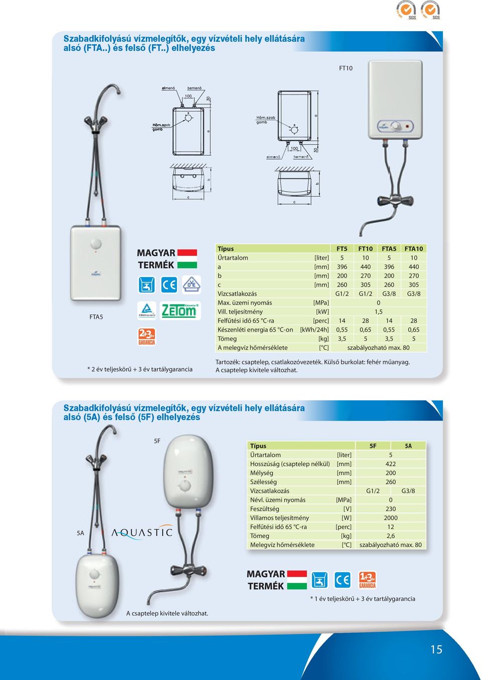 Vízcsatlakozás G1/2 G1/2 G3/8 G3/8 Max. üzemi nyomás [MPa] 0 Vill.