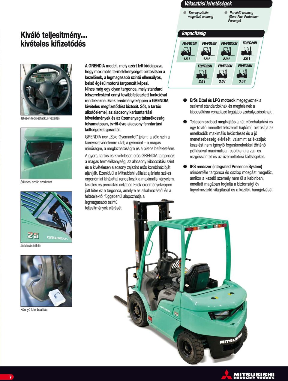 motorú targoncát képezi. Nincs még egy olyan targonca, mely standard felszerelésként ennyi továbbfejlesztett funkcióval rendelkezne. Ezek eredményeképpen a GRENDIA kivételes megfizetődést biztosít.