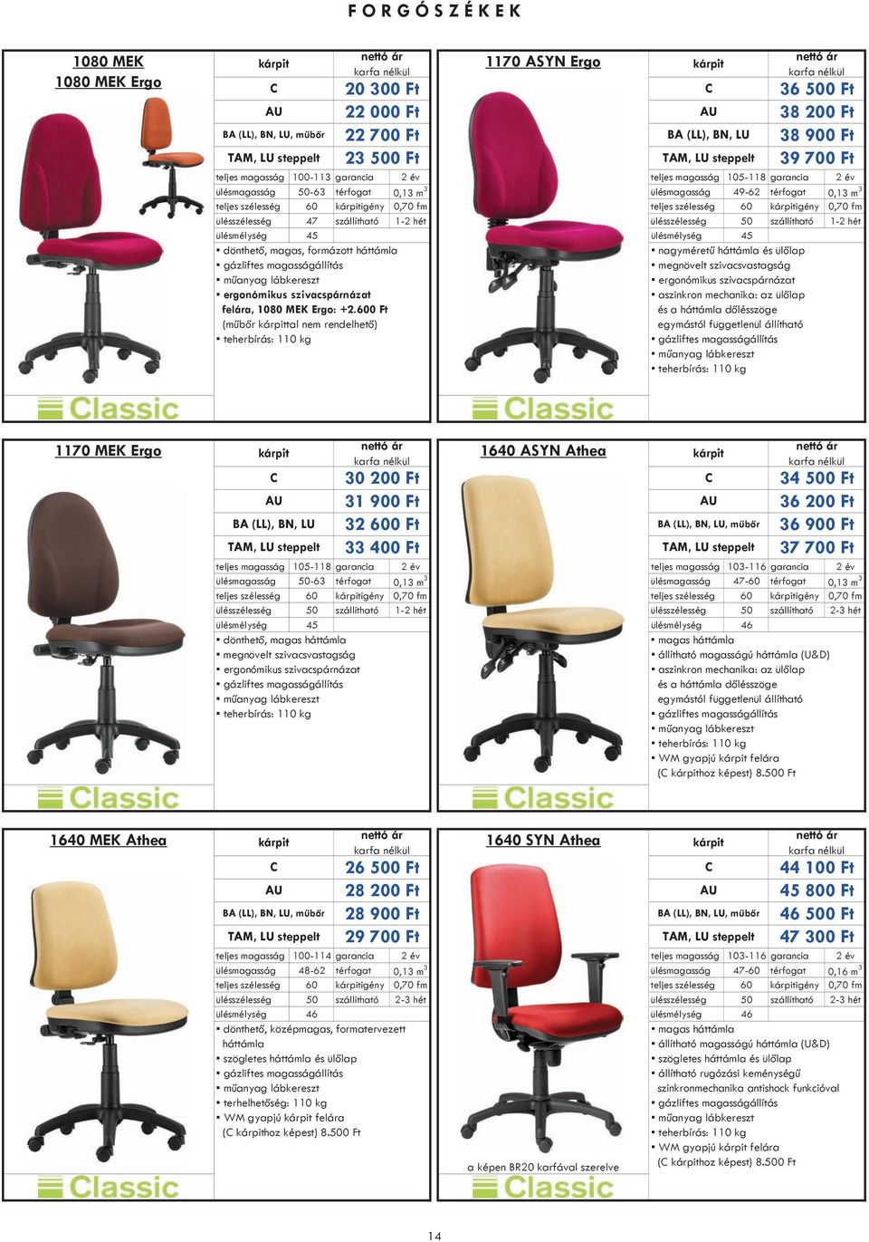 háttámla nagyméretű háttámla és ülőlap megnövelt szivacsvastagság ergonómikus szivacspárnázat ergonómikus szivacspárnázat aszinkron mechanika: az ülőlap felára, 1080 MEK Ergo: +2.