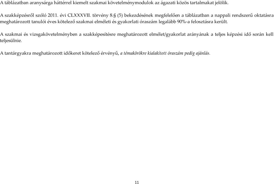 (5) bekezdésének megfelelően a táblázatban a nappali rendszerű oktatásra meghatározott tanulói éves kötelező szakmai elméleti és gyakorlati óraszám