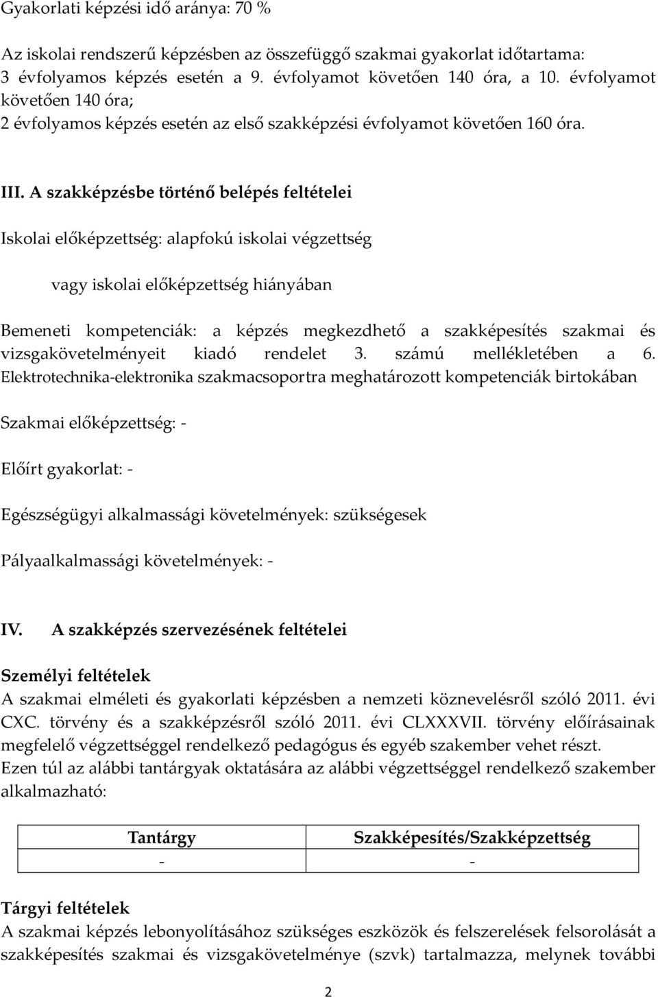 A szakképzésbe történő belépés feltételei Iskolai előképzettség: alapfokú iskolai végzettség vagy iskolai előképzettség hiányában Bemeneti kompetenciák: a képzés megkezdhető a szakképesítés szakmai