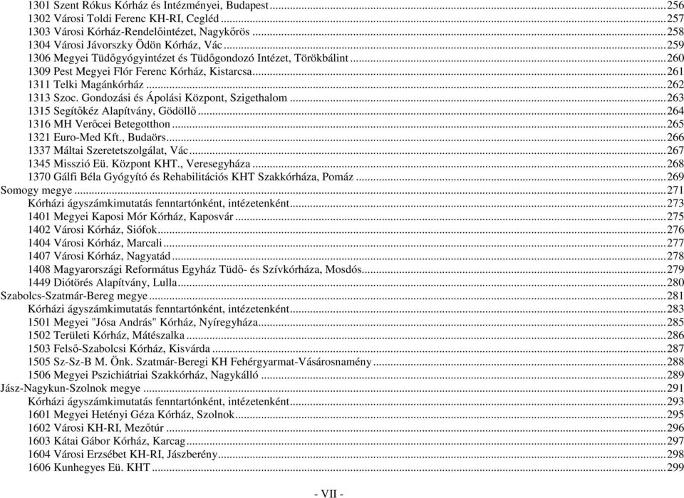 Gondozási és i Központ, Szigethalom...263 1315 Segítıkéz Alapítvány, Gödöllı...264 1316 MH Verıcei Betegotthon...265 1321 Euro-Med Kft., Budaörs...266 1337 Máltai Szeretetszolgálat, Vác.