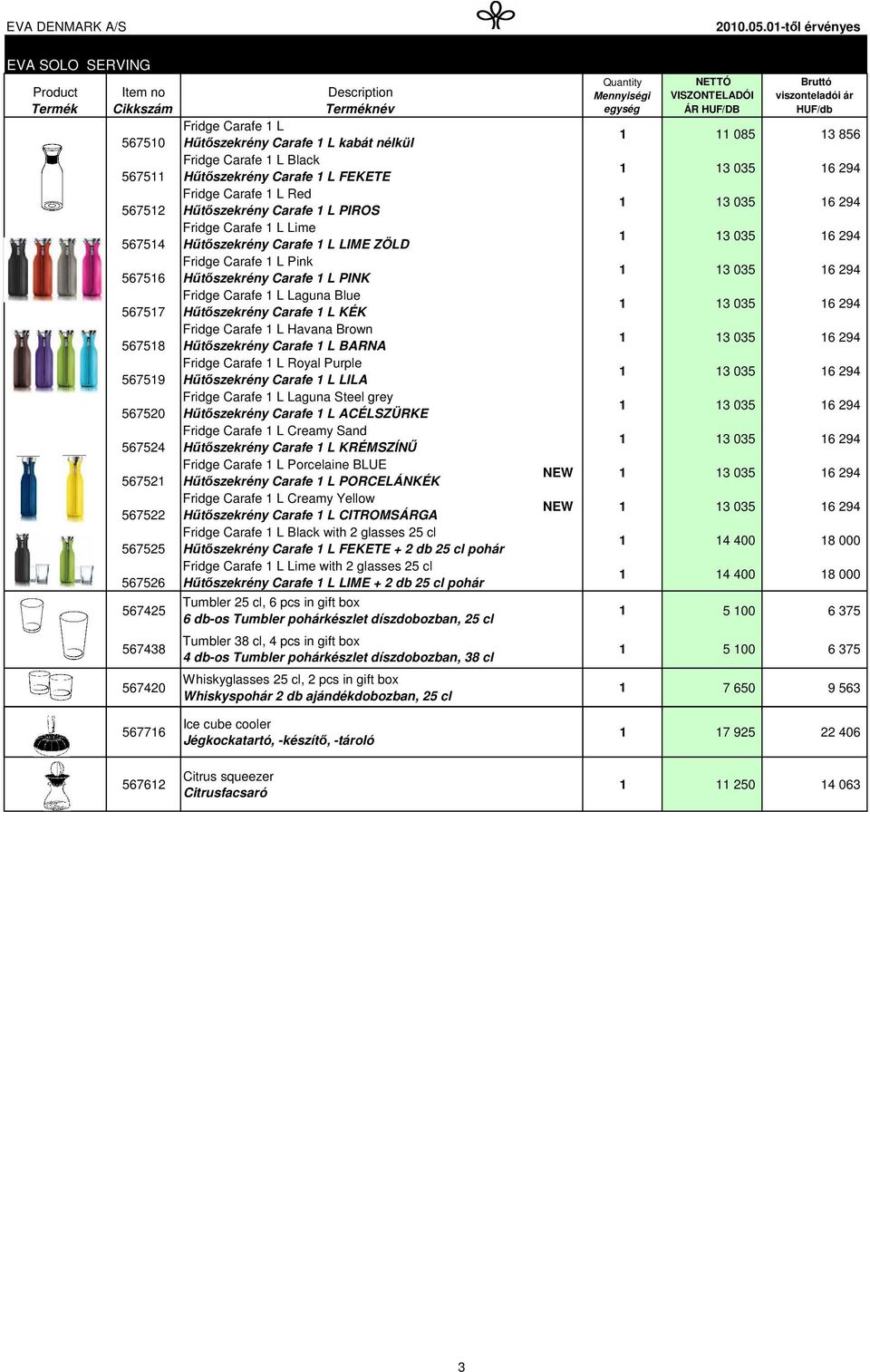 Laguna Blue Hűtőszekrény Carafe L KÉK Fridge Carafe L Havana Brown Hűtőszekrény Carafe L BARNA Fridge Carafe L Royal Purple Hűtőszekrény Carafe L LILA Fridge Carafe L Laguna Steel grey Hűtőszekrény