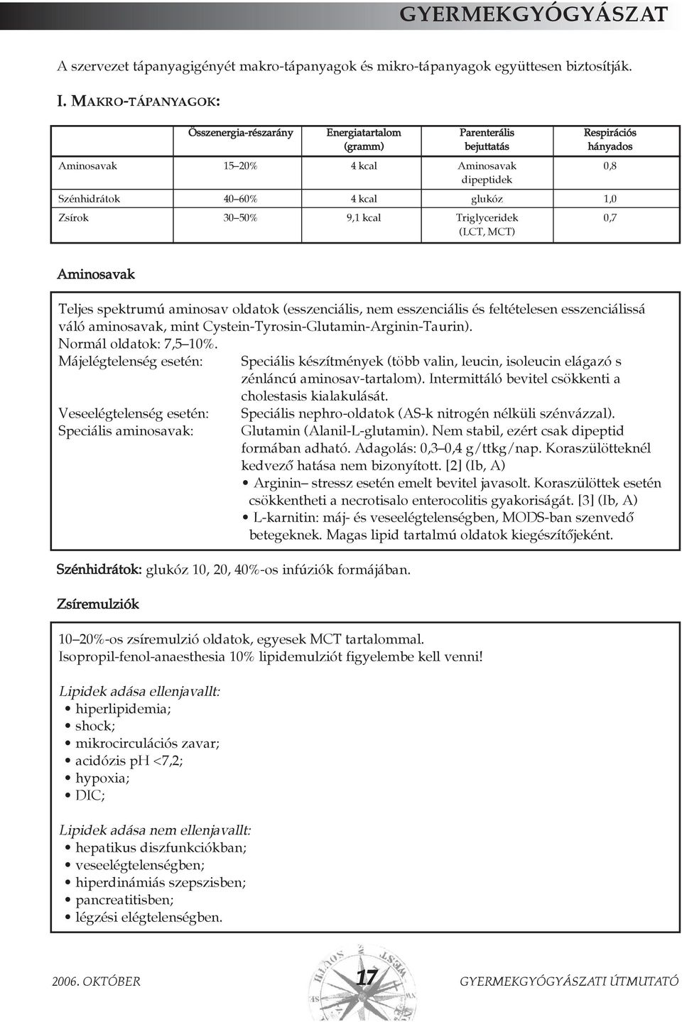 Zsírok 30 50% 9,1 kcal Triglyceridek 0,7 (LCT, MCT) Aminosavak Teljes spektrumú aminosav oldatok (esszenciális, nem esszenciális és feltételesen esszenciálissá váló aminosavak, mint