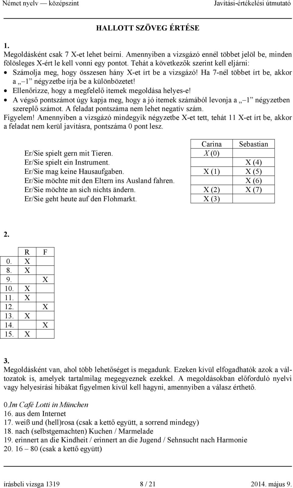 Ellenőrizze, hogy a megfelelő itemek megoldása helyes-e! A végső pontszámot úgy kapja meg, hogy a jó itemek számából levonja a 1 négyzetben szereplő számot. A feladat pontszáma nem lehet negatív szám.