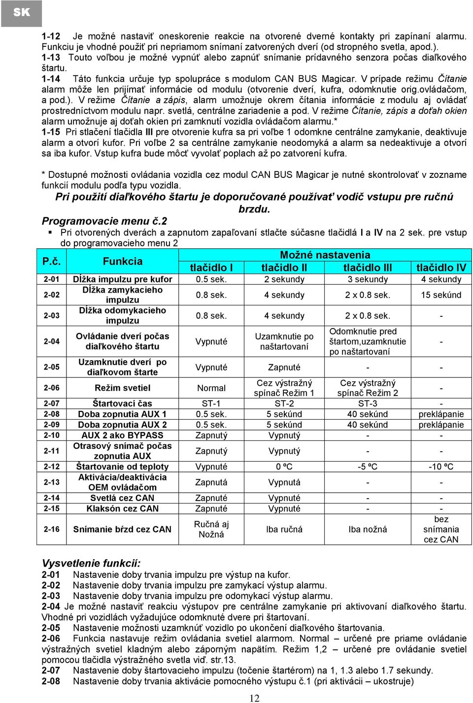 V prípade reţimu Čítanie alarm môţe len prijímať informácie od modulu (otvorenie dverí, kufra, odomknutie orig.ovládačom, a pod.).
