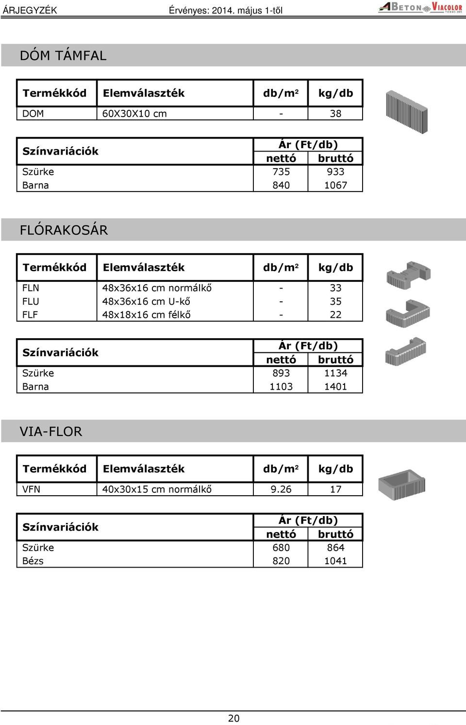 - 35 FLF 48x18x16 cm félkő - 22 893 1134 Barna 1103 1401 VIA-FLOR