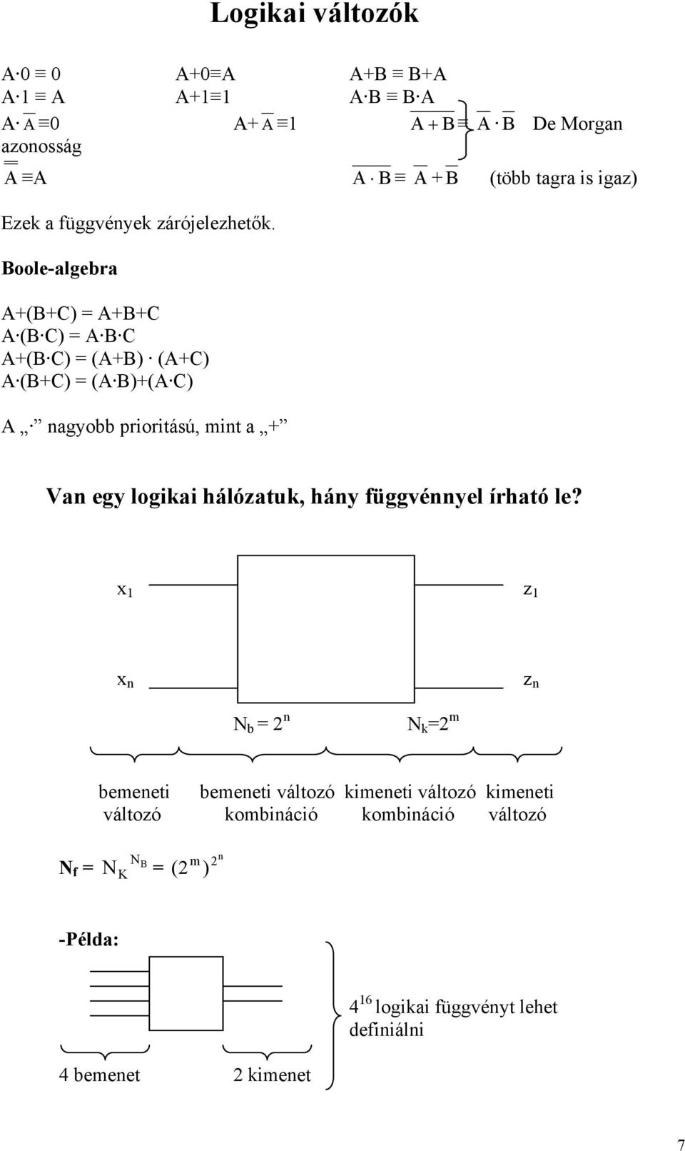 (több tagra is igaz) Van egy logikai hálózatuk, hány függvénnyel írható le?