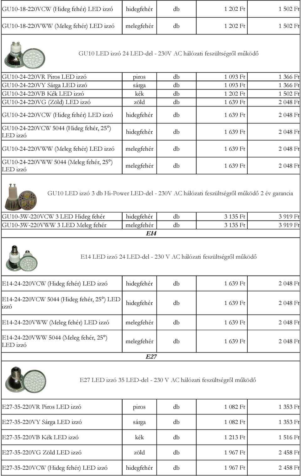 izzó GU10 LED izzó 3 HiPower LEDdel 230V AC hálózati feszültségről működő 2 év garancia GU103W220VCW 3 LED Hideg fehér GU103W220VWW 3 LED Meleg fehér E14 3 135 Ft 3 135 Ft 3 919 Ft 3 919 Ft E14 LED